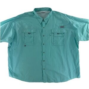 Columbia PFG Vented Outdoors Fishing Shirt Mens 6x Aqua Blue Short Sleeve